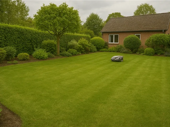 Gepflegter Premium-Rasen in Hamburger Privatgarten - Gartenprofi Hamburg Referenz